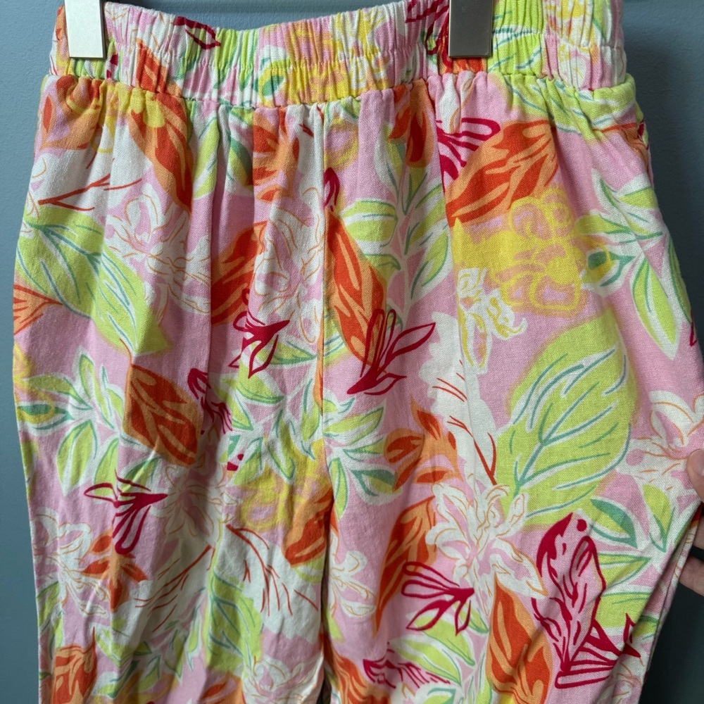 Sincerely Jules Multicolor Tropical Floral Pull On Linen Wide Leg Pants. Small - Picture 7 of 11
